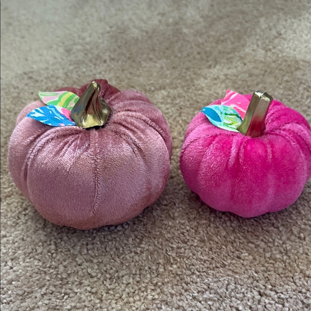 Handcrafted Velvet Plush Pink and Purple Pumpkin Accents Decor